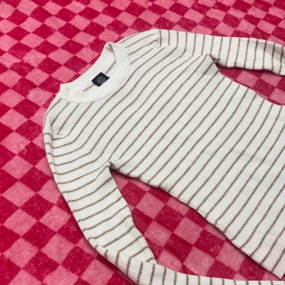Bobeau Cream & Tan Striped Ribbed Sweater - Picture 3 of 6